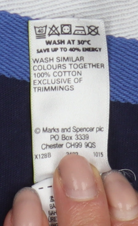 Marks and Spencer Men's Blue 2XL Striped Polo Shirt