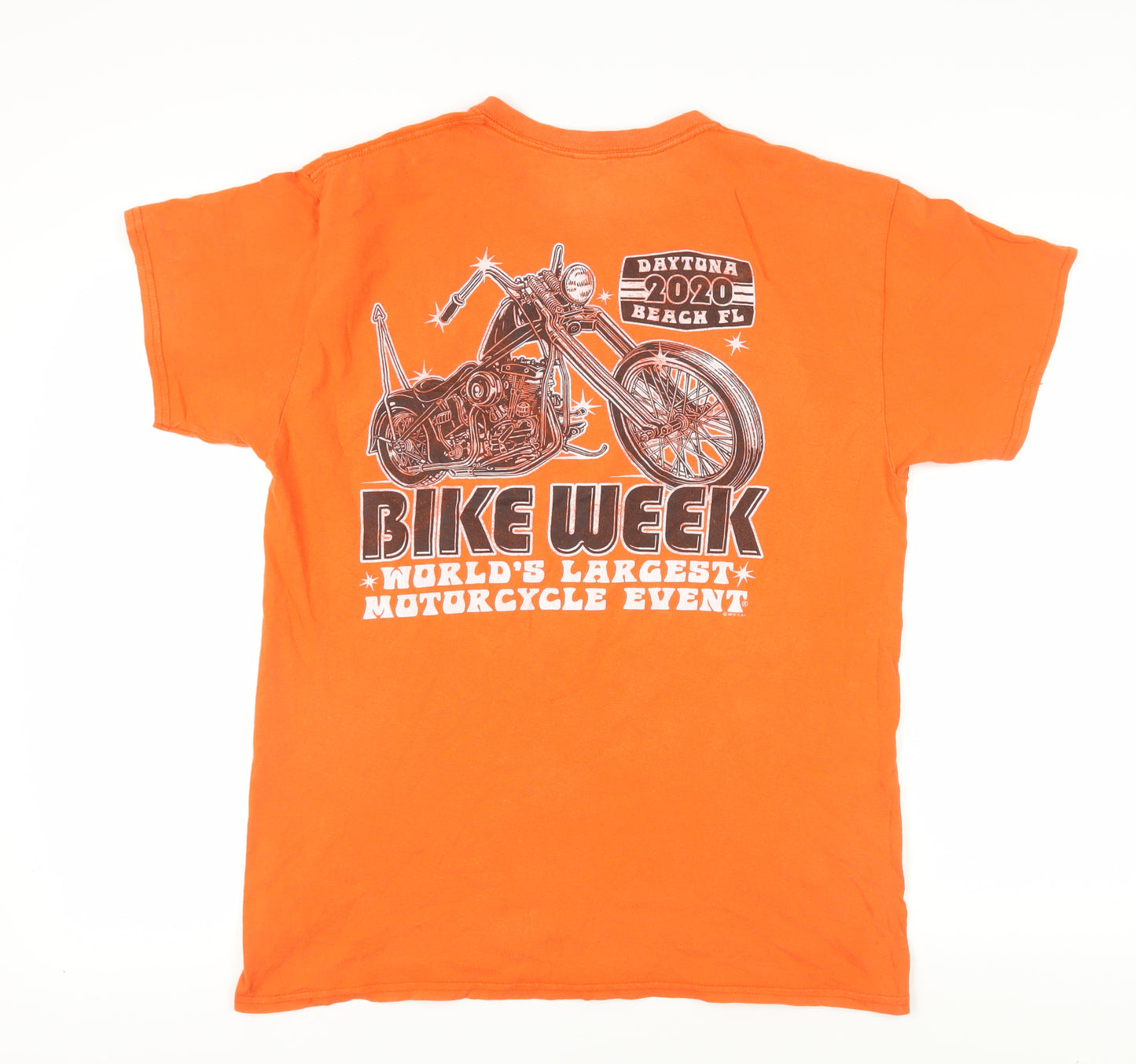 Bike Week Men's Orange Graphic Print T-Shirt L