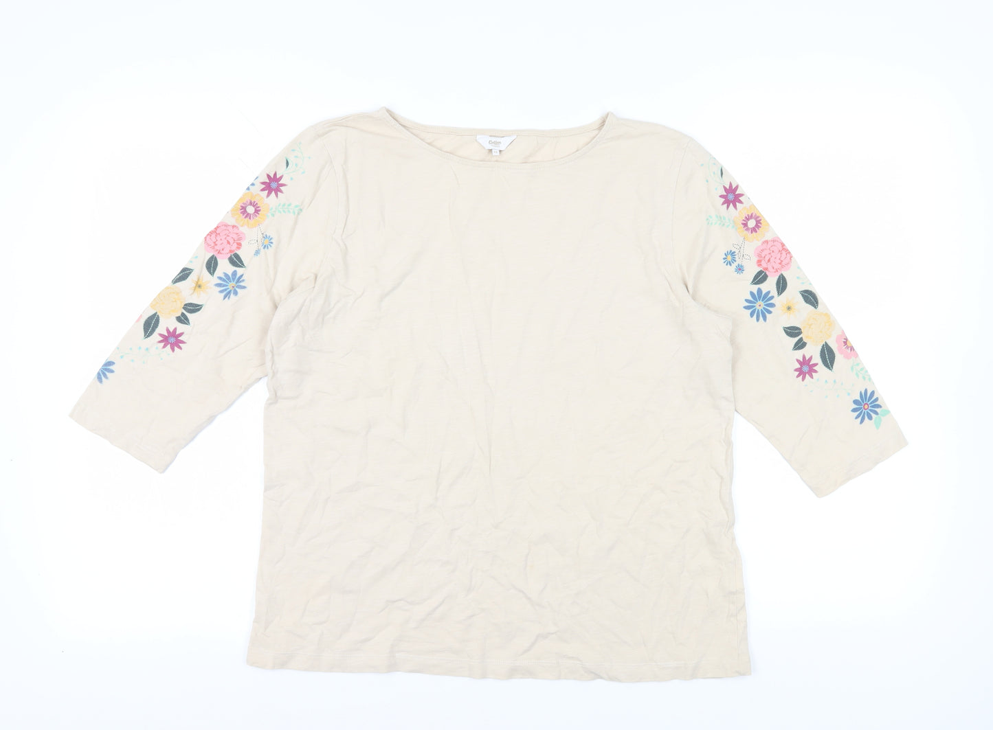 Cotton Traders Women's Beige Floral Top Size 14