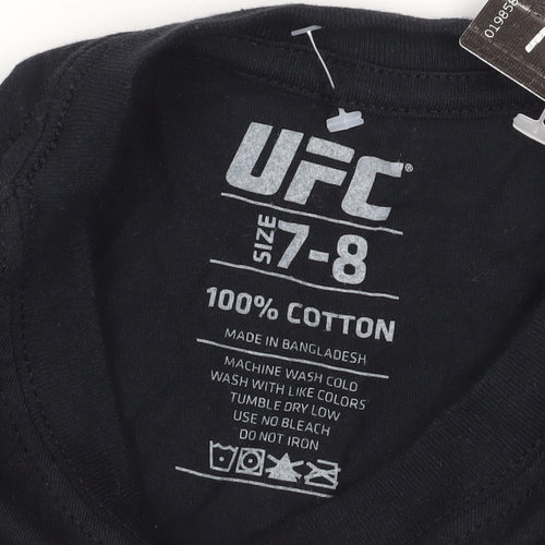 UFC Boys Black Cotton T-Shirt 7-8 Years Sports Logo