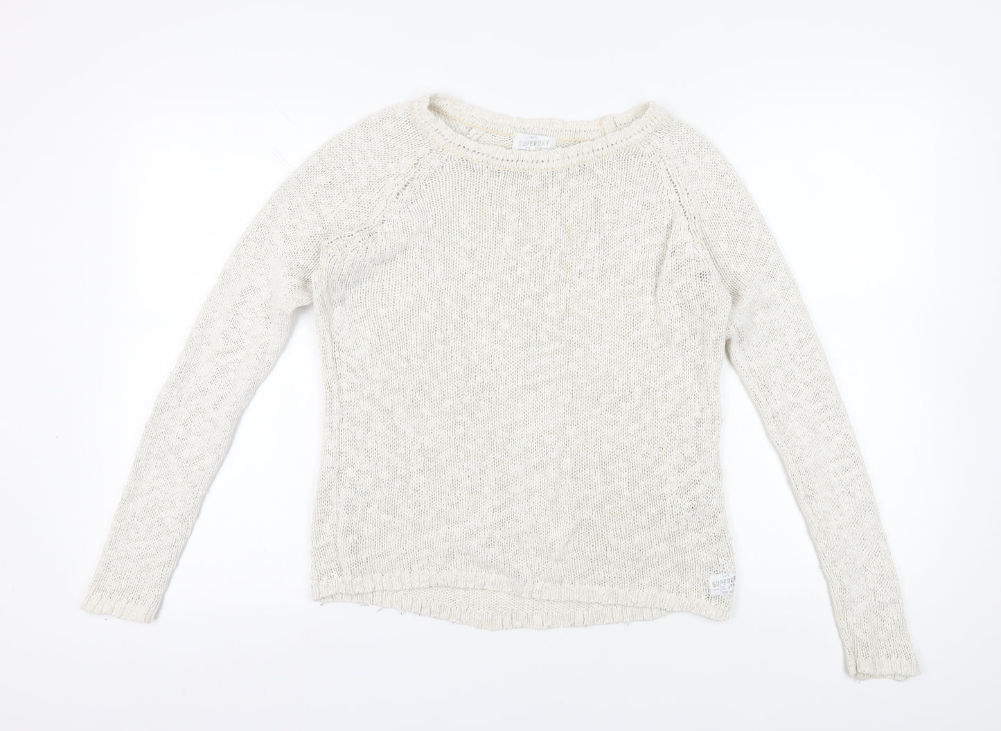 Superdry Women's White Cotton Pullover Jumper, Size S