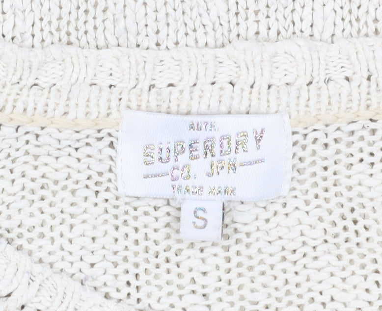 Superdry Women's White Cotton Pullover Jumper, Size S