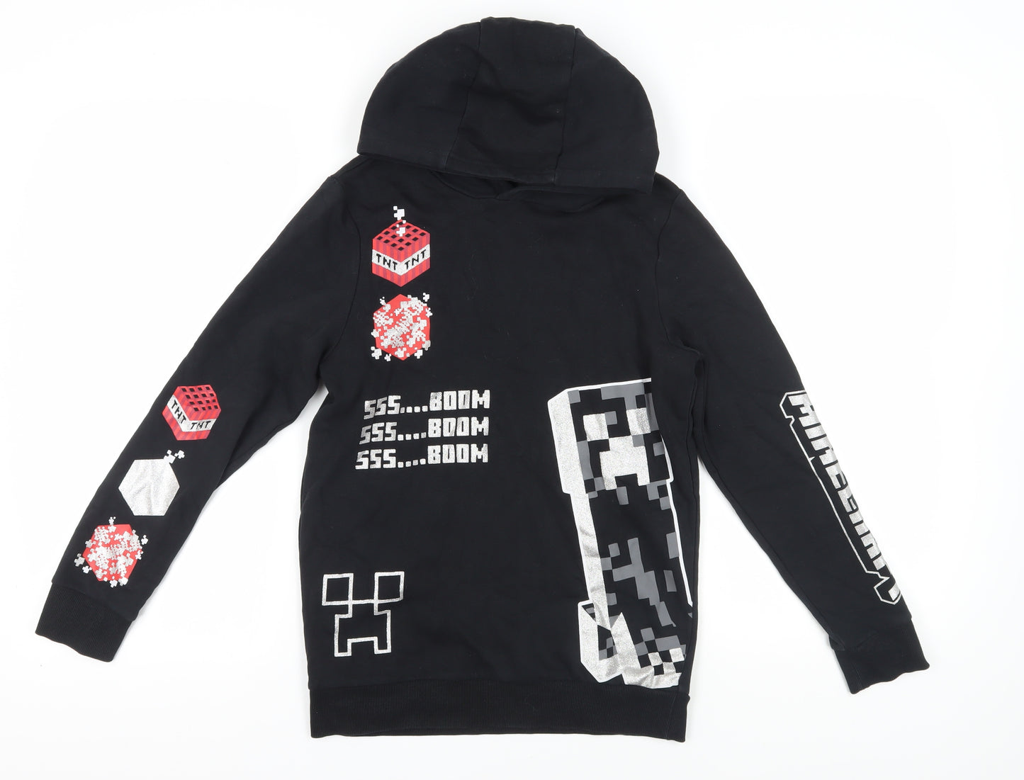 Minecraft Boys Black Pullover Hoodie 11-12 Years Creeper Print