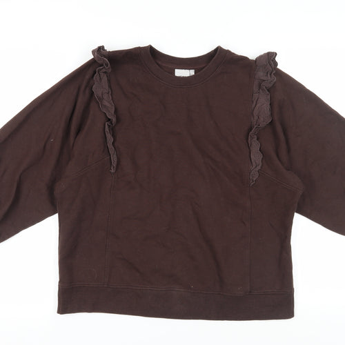 ICHI Women's Brown Ruffle Pullover Sweatshirt, Size L
