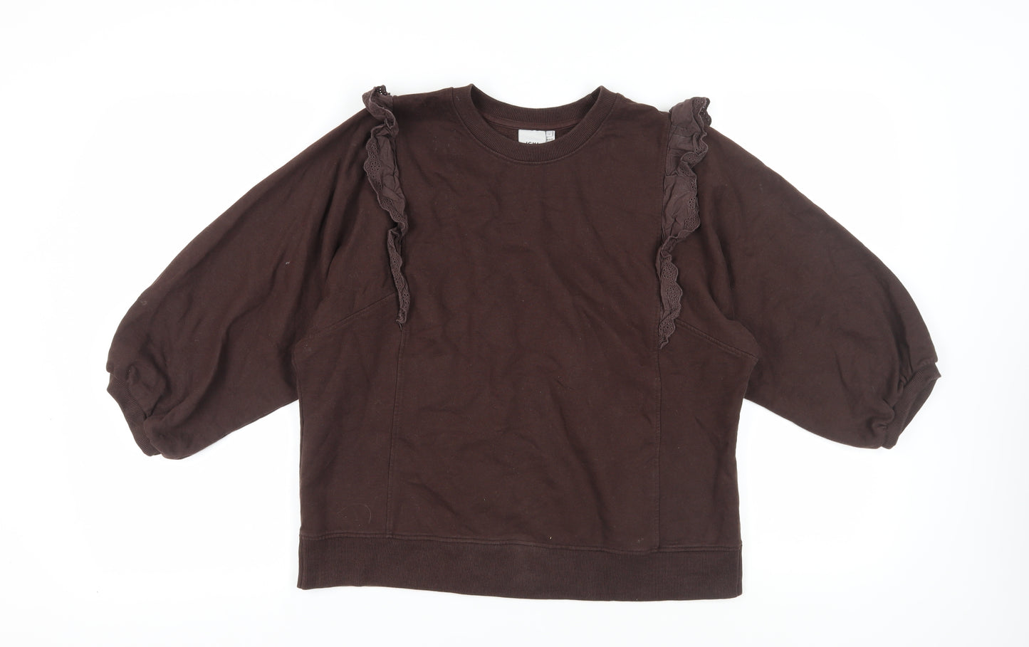 ICHI Women's Brown Ruffle Pullover Sweatshirt, Size L