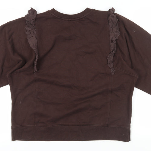 ICHI Women's Brown Ruffle Pullover Sweatshirt, Size L