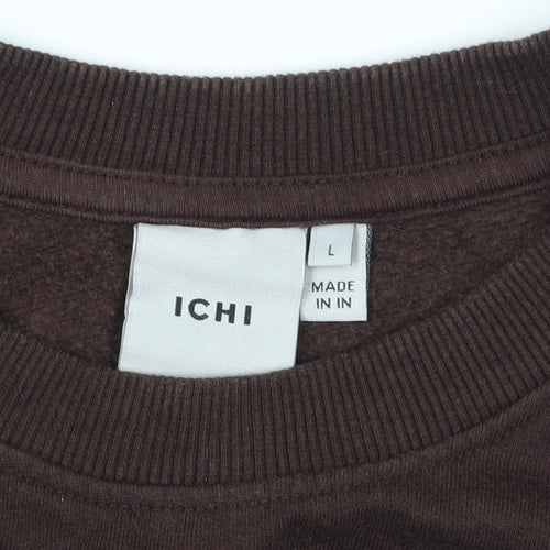 ICHI Women's Brown Ruffle Pullover Sweatshirt, Size L