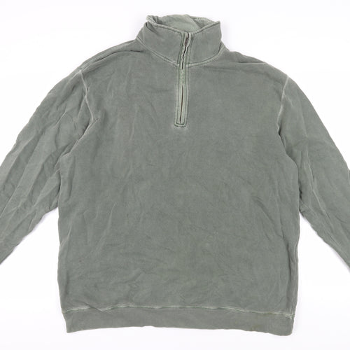 Lands' End Men's Green 1/4 Zip Sweatshirt, Size L, Cotton