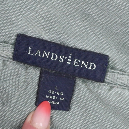 Lands' End Men's Green 1/4 Zip Sweatshirt, Size L, Cotton