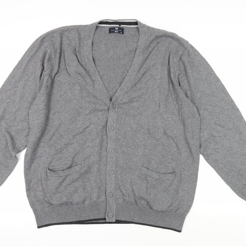 Marks and Spencer Men's Grey 2XL Cardigan - Cotton