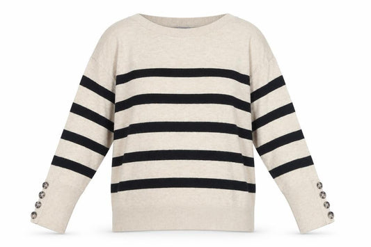 Front view of Principles Women's Beige Black Stripe Jumper, size L