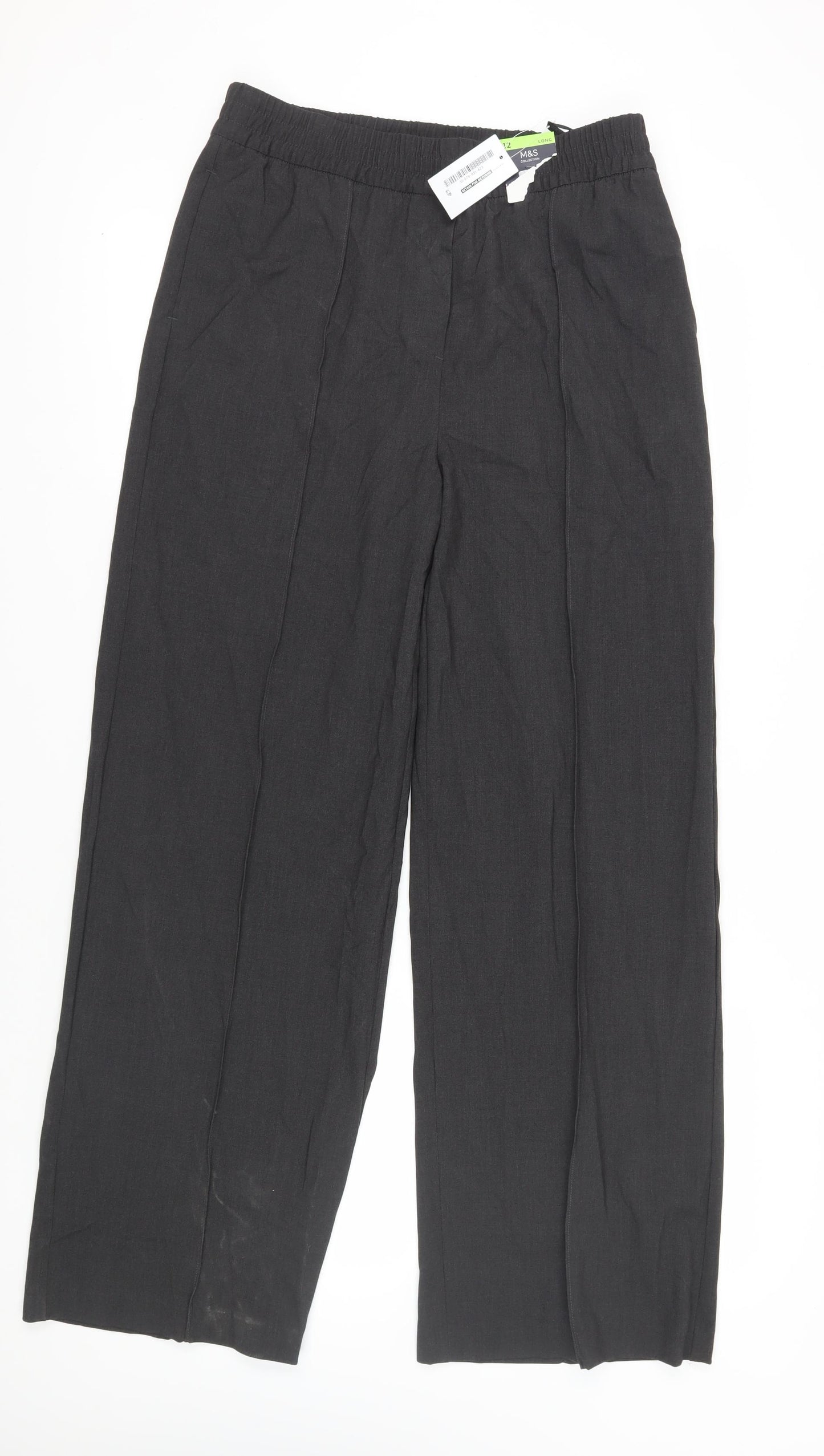 M&S Women's Black Wide-Leg Trousers Size 12