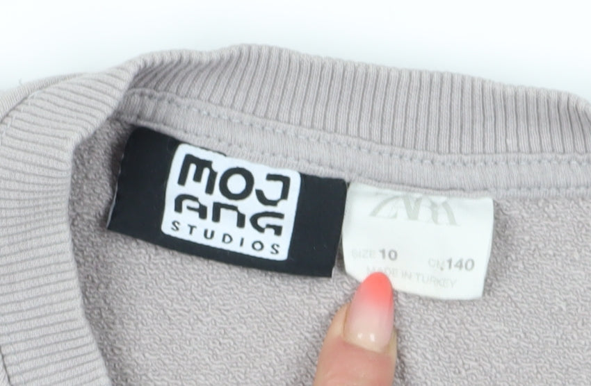 Zara Girls Grey Minecraft Sweatshirt, Pullover, Size 10