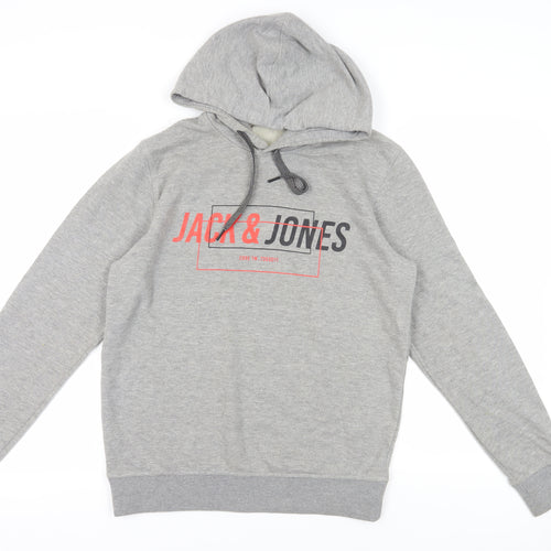 Jack & Jones Grey Medium Hoodie for Men - Stylish Logo Detail