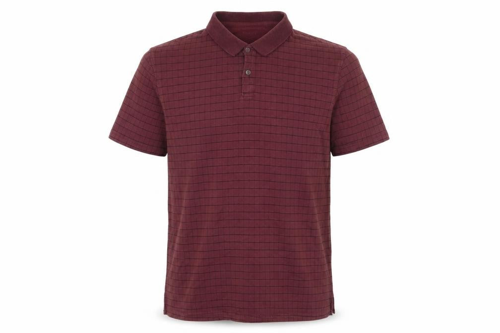 Front view of Van Heusen Men's Red Check Polo, size L