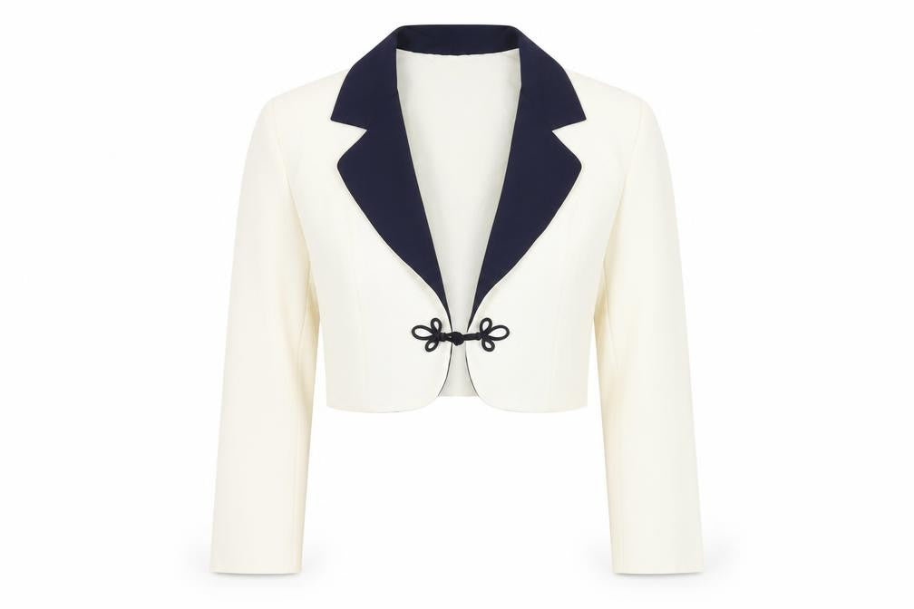 Front view of Mark Angelo Women's Ivory Cropped Blazer, size 14