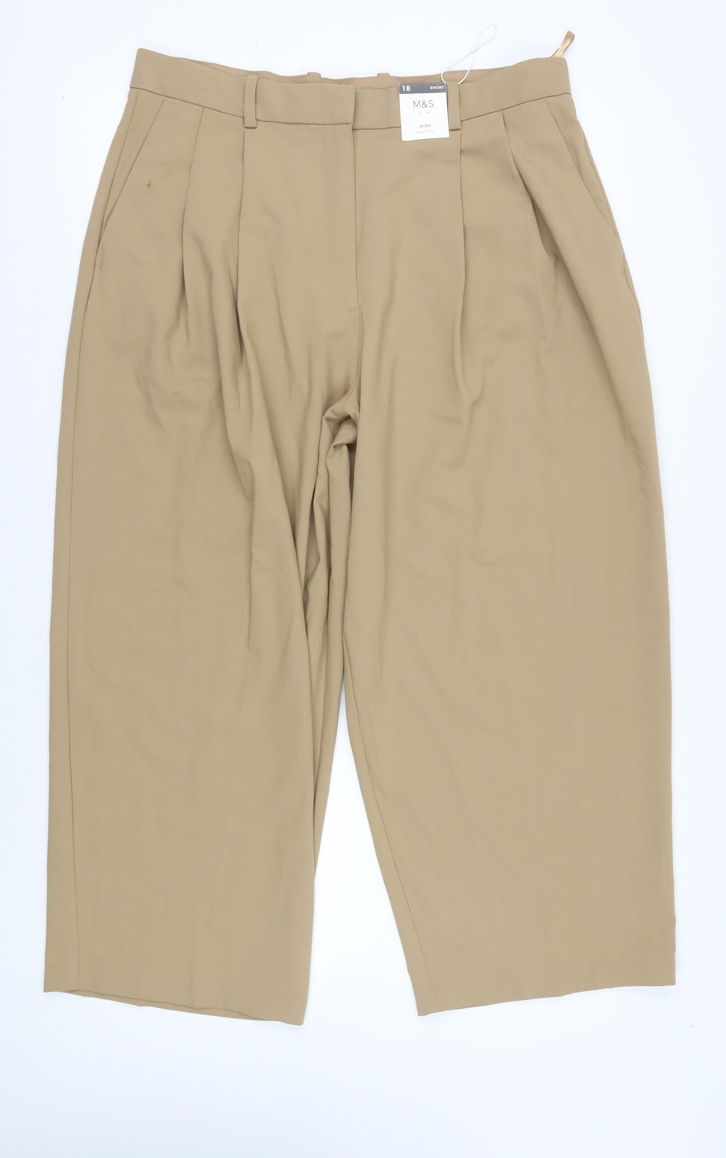 Marks & Spencer Women's Beige Pleated Trousers - Size 18