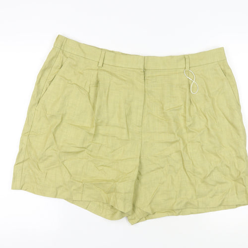 Marks and Spencer Women's Green Linen Blend Shorts 22