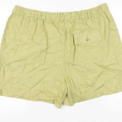 Marks and Spencer Women's Green Linen Blend Shorts 22