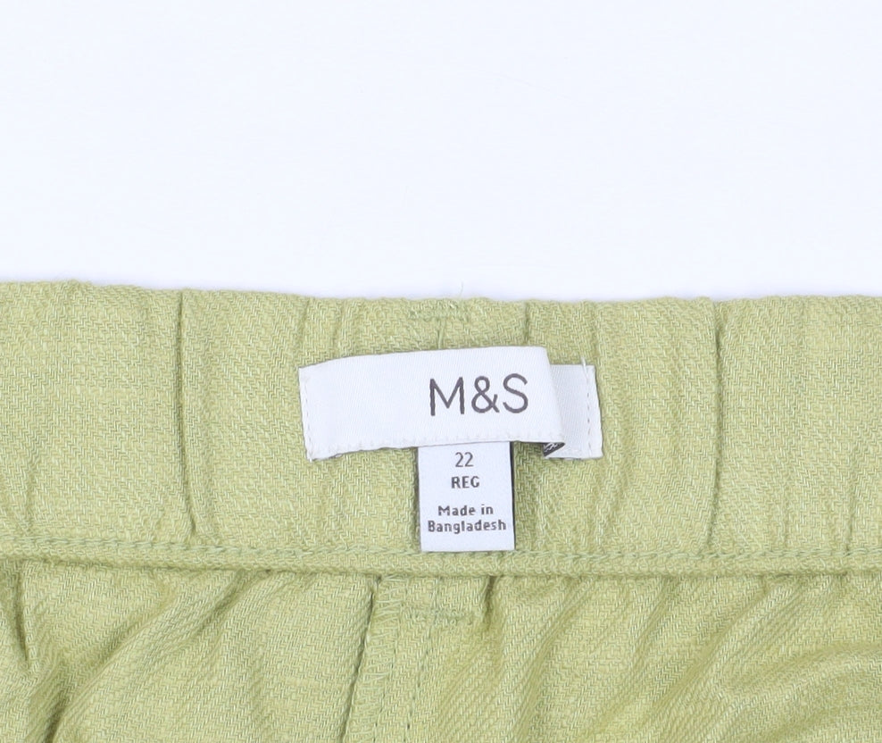 Marks and Spencer Women's Green Linen Blend Shorts 22