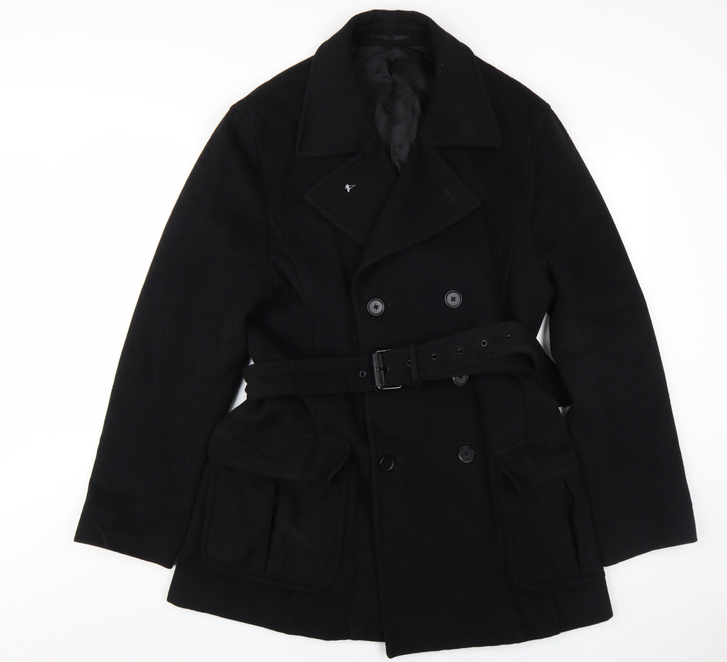 French Connection Men's Black Wool Pea Coat Size 40