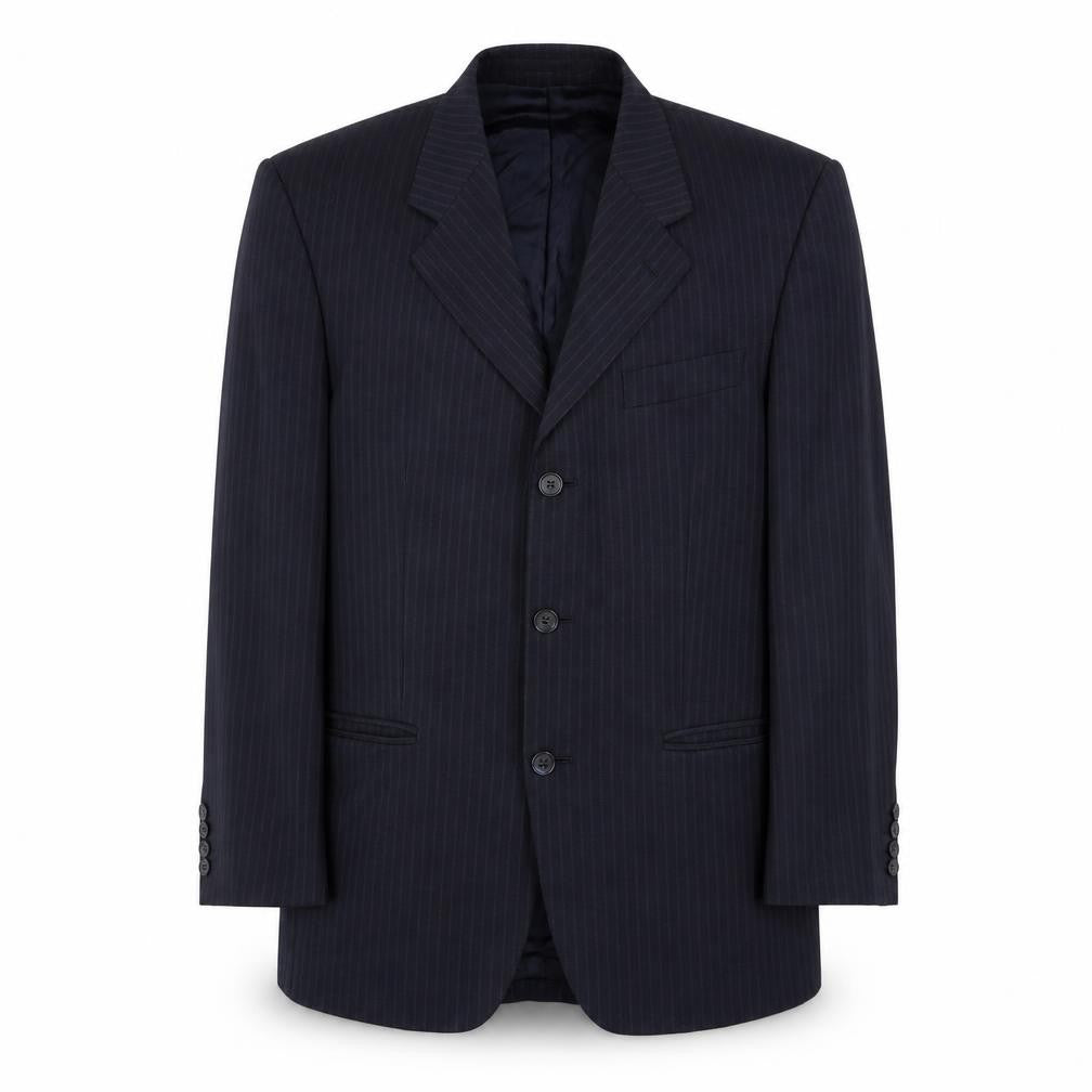 Front view of Centaur Men's Black Pinstripe Blazer, size 38R, Classic