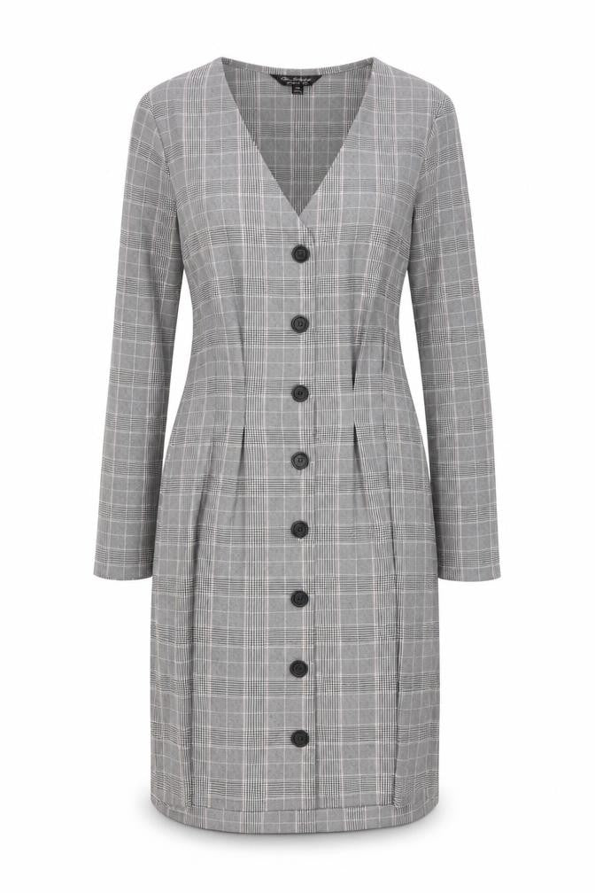 Front view of Miss Selfridge Grey Check Pencil Dress 6