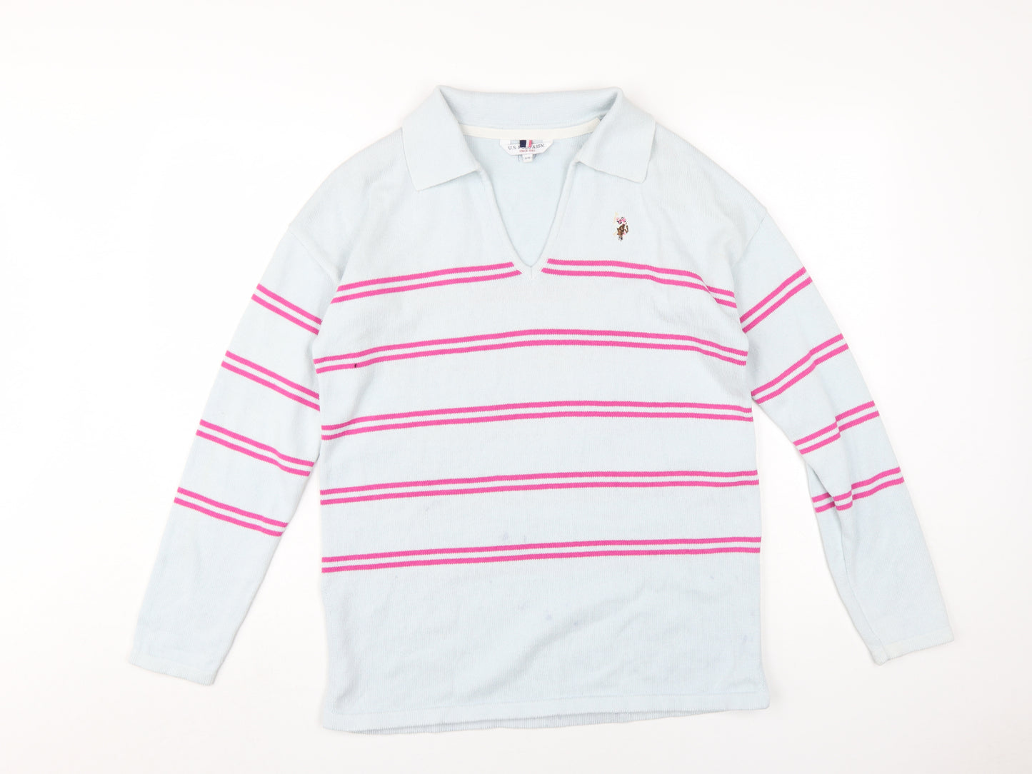 U.S. Polo Assn. Women's Blue Striped Pullover Jumper S