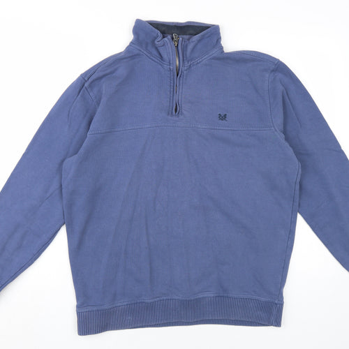 Crew Men's Blue Half Zip Sweatshirt, Medium, Logo Accent