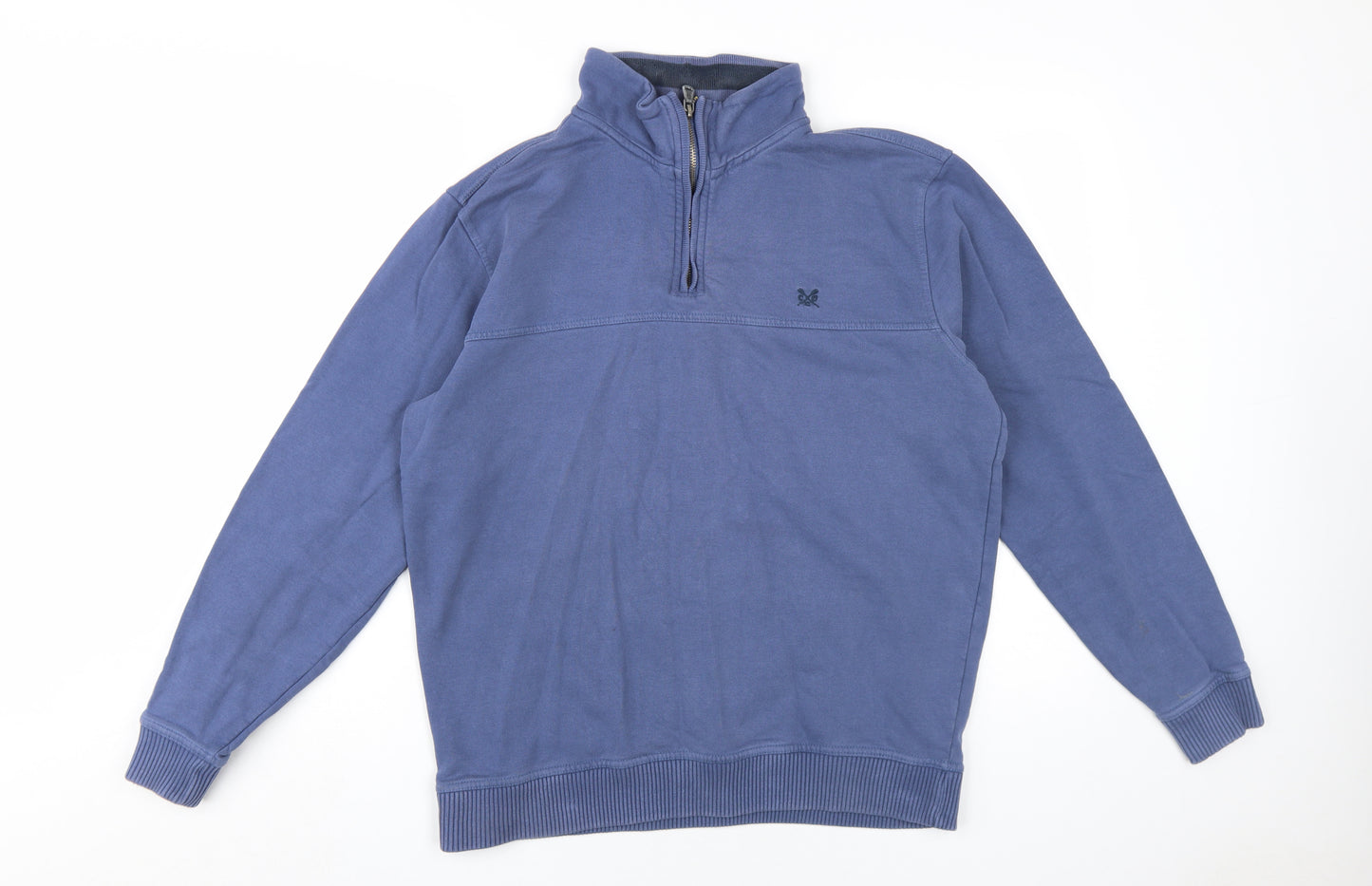 Crew Men's Blue Half Zip Sweatshirt, Medium, Logo Accent