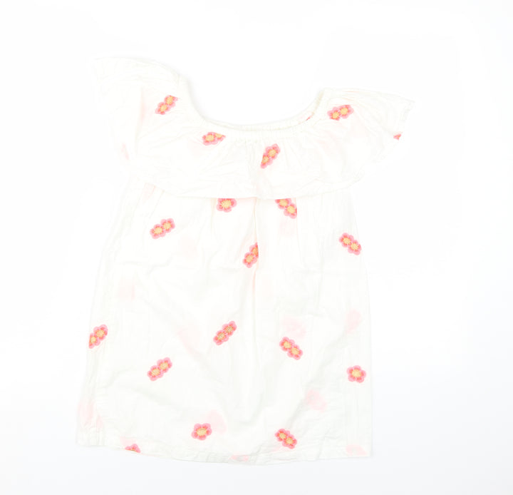 Cotton On Kids Girls White Floral Embroidered Dress 4 Years