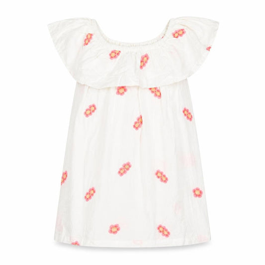Front view of Cotton On Kids girls’ white floral embroidered dress 4 years