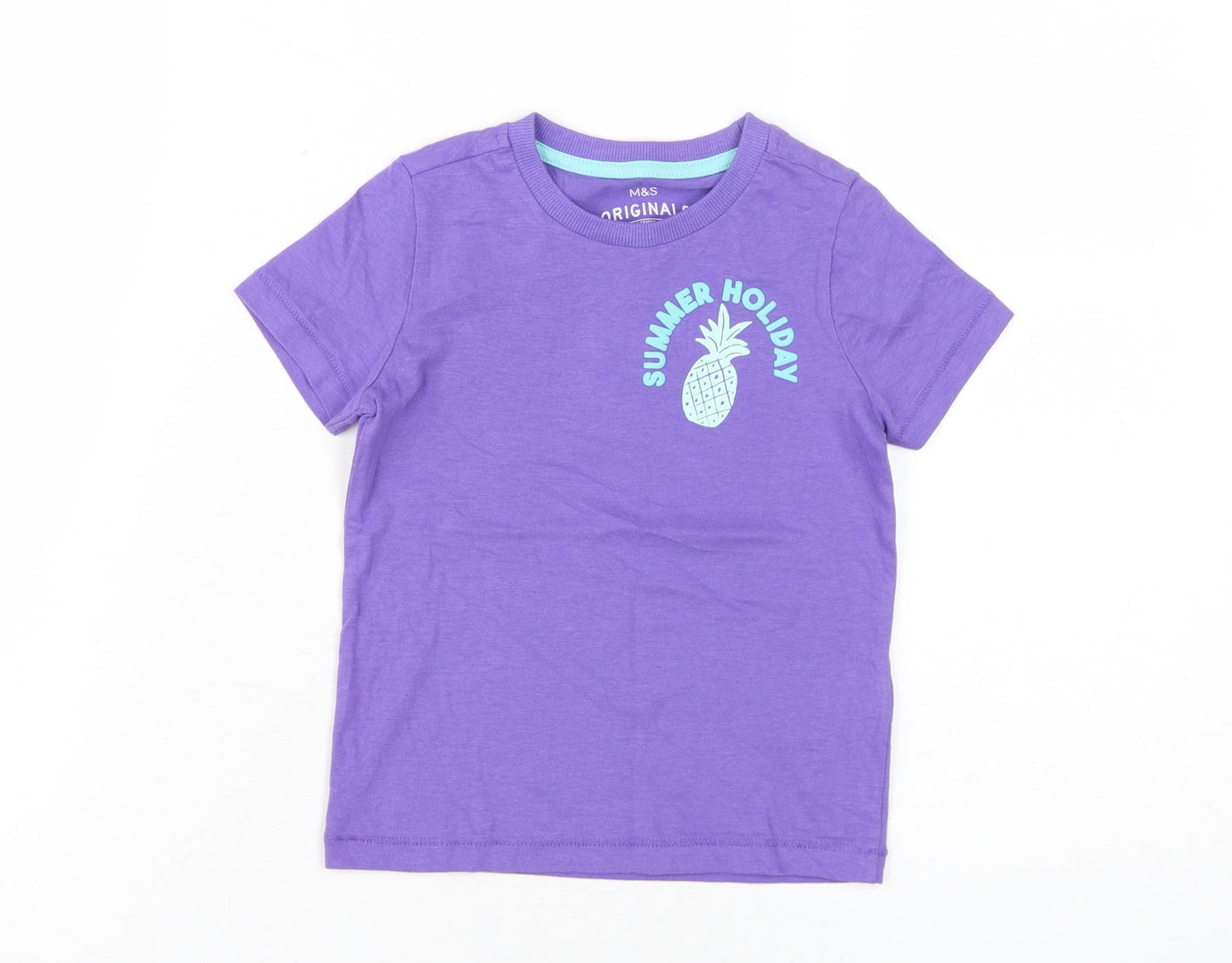Marks and Spencer Girls Purple T-Shirt 3-4 Years Graphic Print