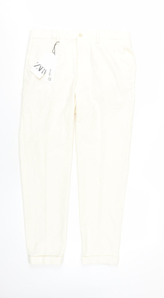 Zara Women's Ivory Cropped Trousers Size 12