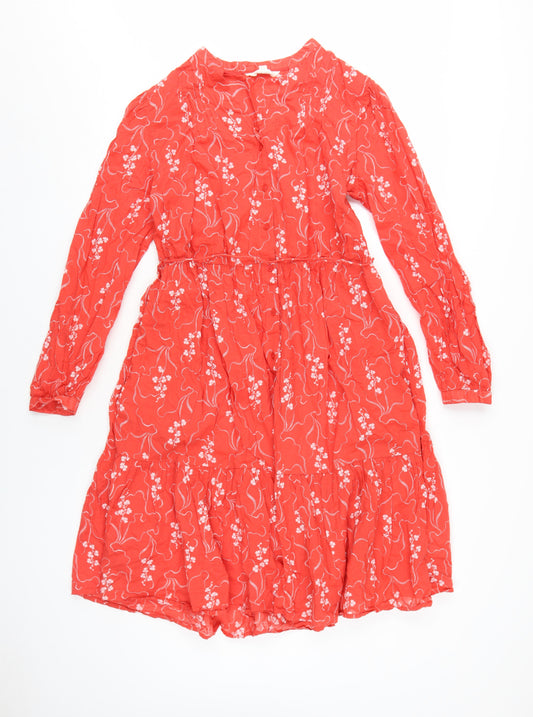 Marks and Spencer Red Floral Cotton Dress, Size 10, Women's