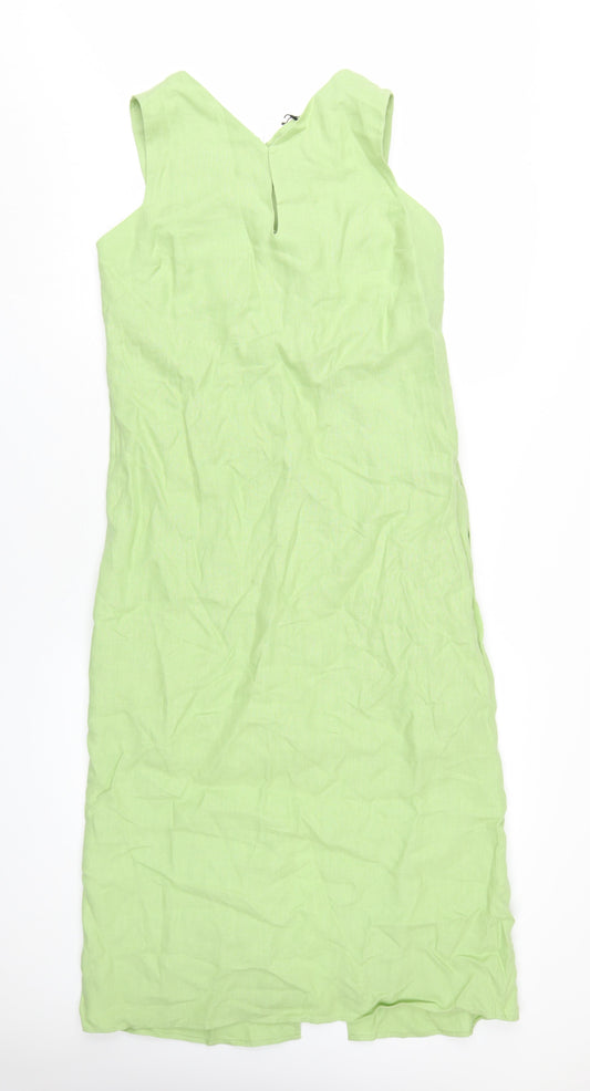 Marks and Spencer Women's Green Midi Dress, Size 10, Linen