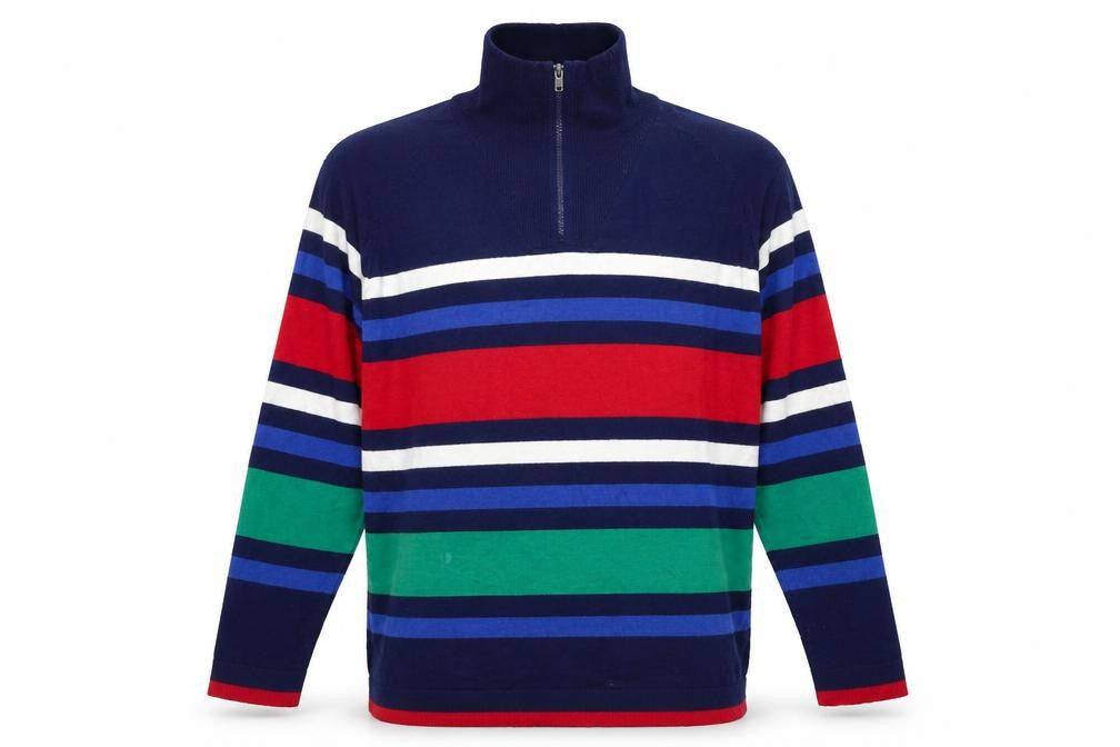 Front view of ISLE COLLECTION Men's Multicoloured Striped Full Zip Jumper L