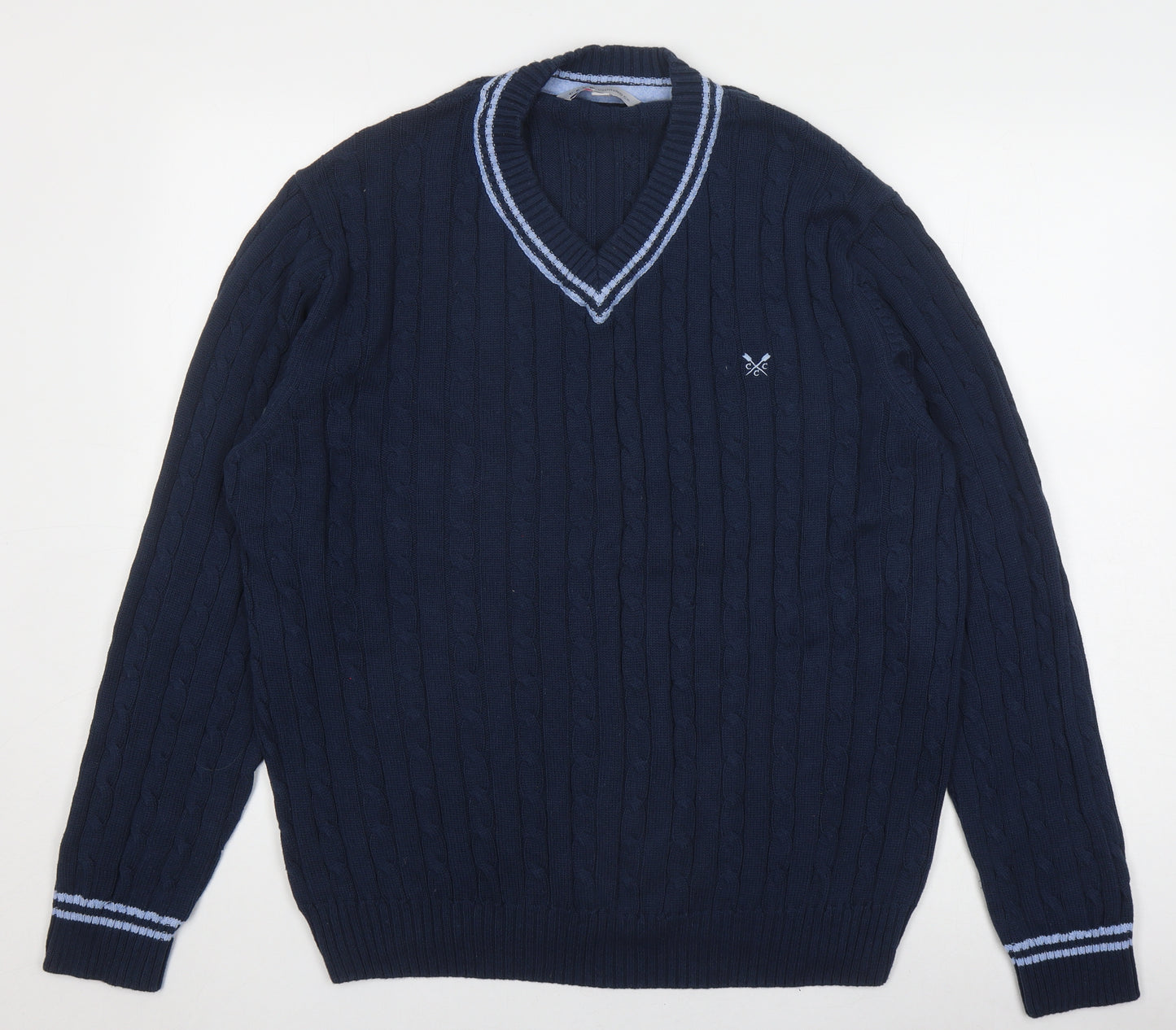 Crew Clothing Men's Blue XL Cable-Knit Pullover Jumper