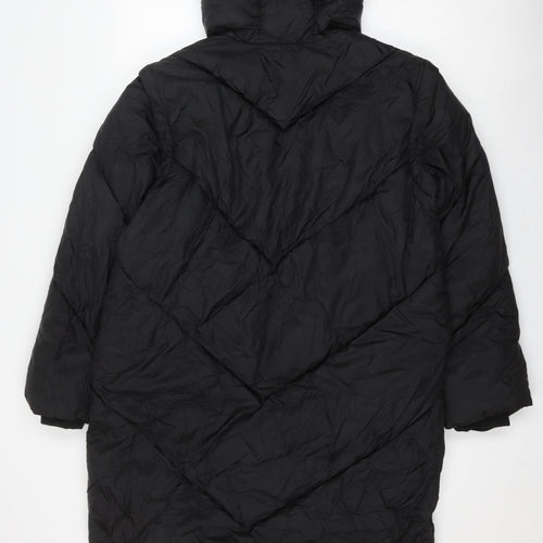 Zara Women's Black Puffer Jacket, Size 8, Hooded Long Coat