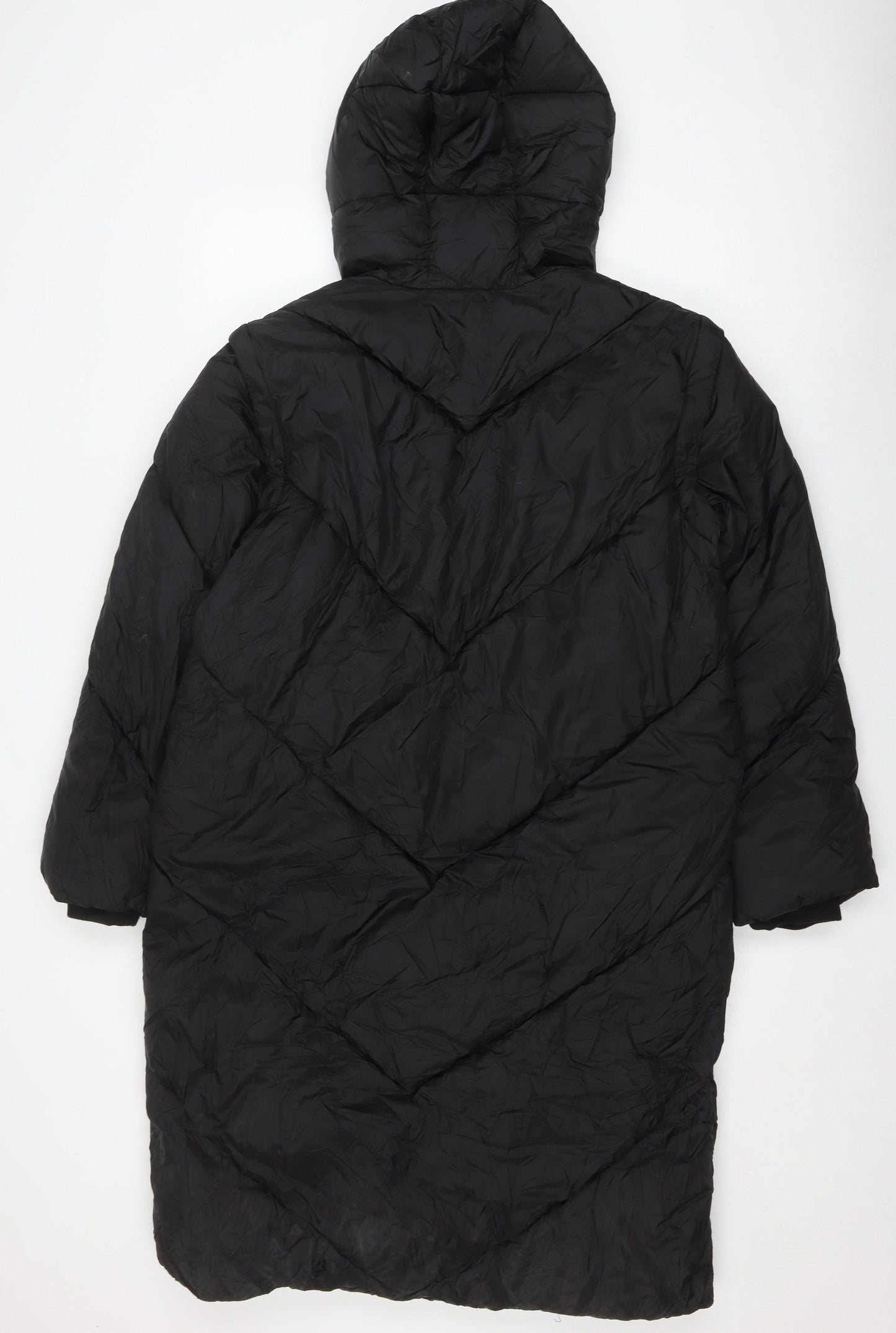 Zara Women's Black Puffer Jacket, Size 8, Hooded Long Coat