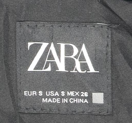 Zara Women's Black Puffer Jacket, Size 8, Hooded Long Coat