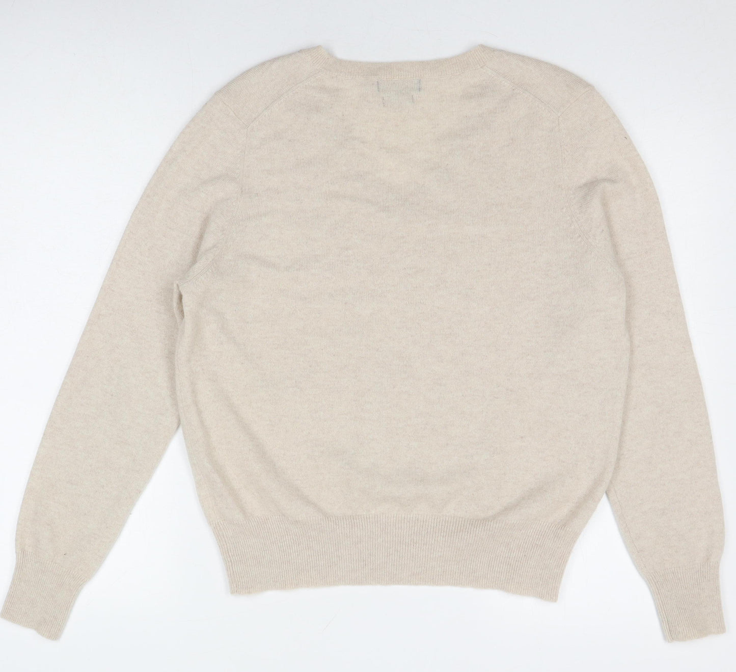 Marks and Spencer Women Beige Cashmere V-Neck Jumper - Size 14