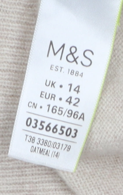 Marks and Spencer Women Beige Cashmere V-Neck Jumper - Size 14