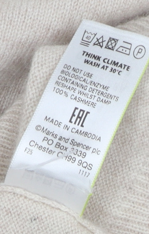 Marks and Spencer Women Beige Cashmere V-Neck Jumper - Size 14