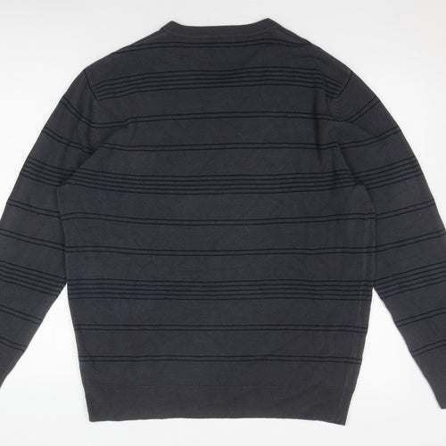 Thomas Nash Men's Black V-Neck Striped Pullover L