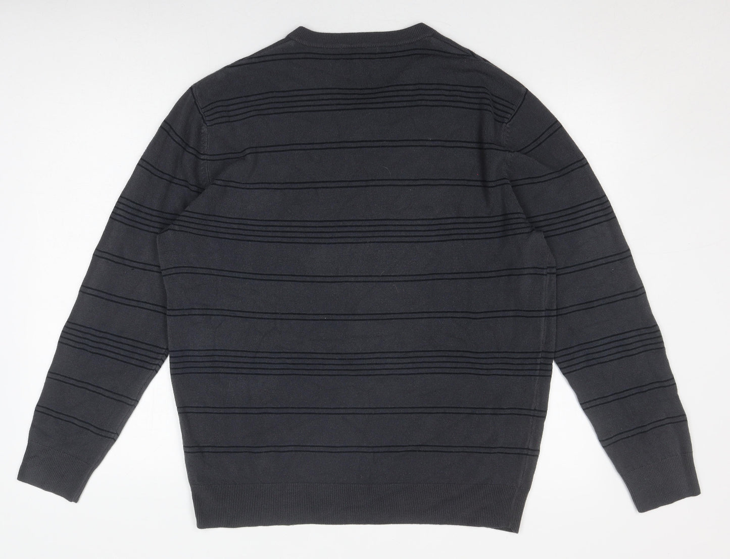Thomas Nash Men's Black V-Neck Striped Pullover L