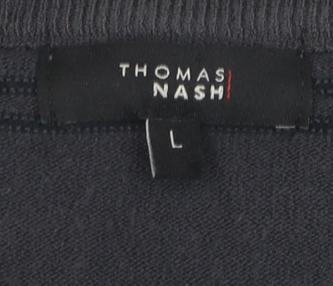 Thomas Nash Men's Black V-Neck Striped Pullover L