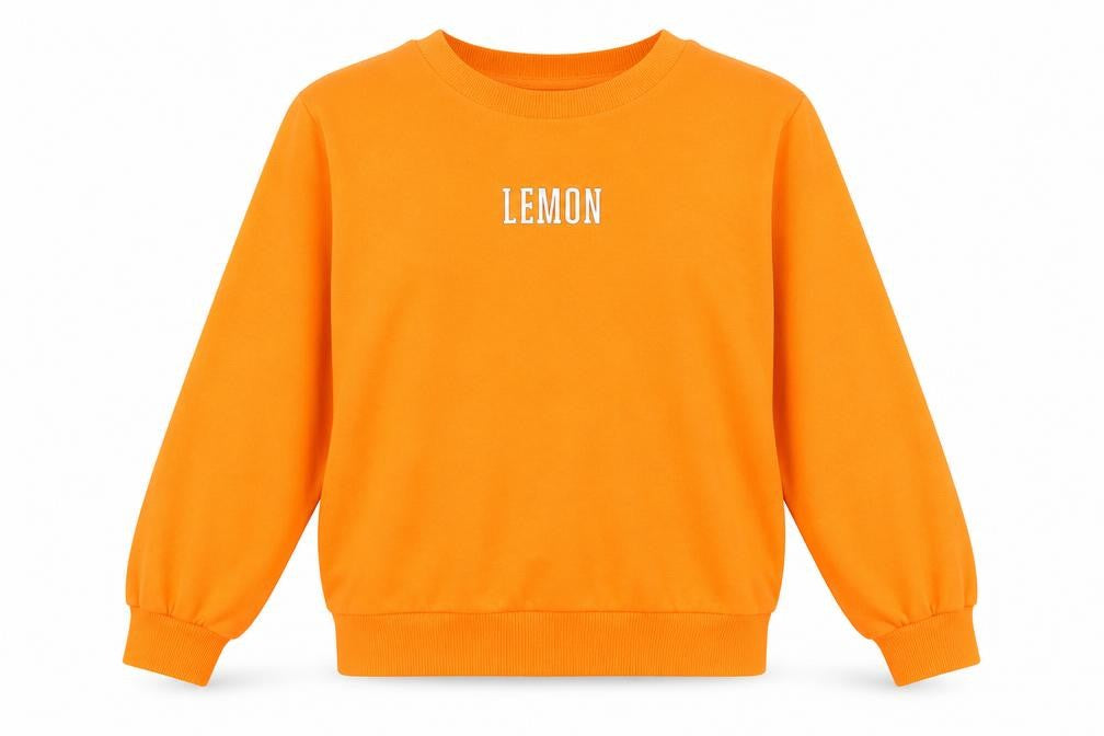 Only Women's Orange Lemon Graphic L Pullover Sweatshirt