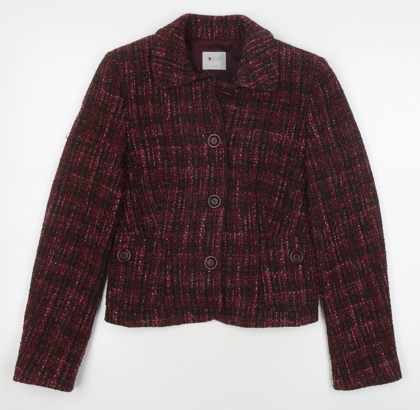 Oasis Women's Multicoloured Check Tweed Jacket Size 8