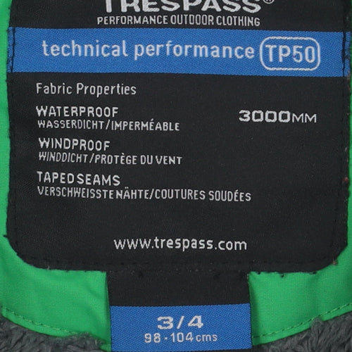 Trespass Boys Green Puffer Jacket 3-4 Years Waterproof